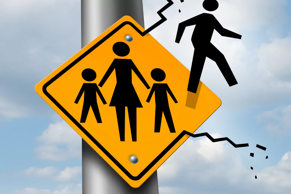 No Fault Divorce - parent walking away from family