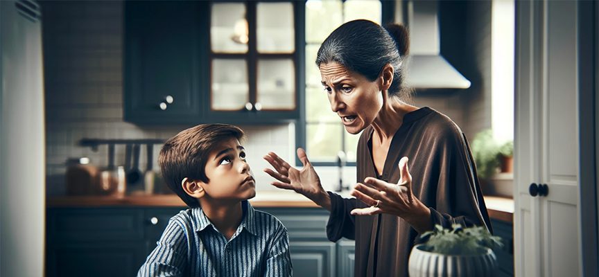 Mother making exaggerated claims to child about father