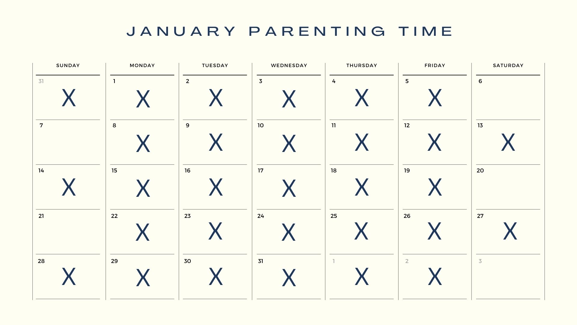 Parenting Time Schedule Parenting time calendar