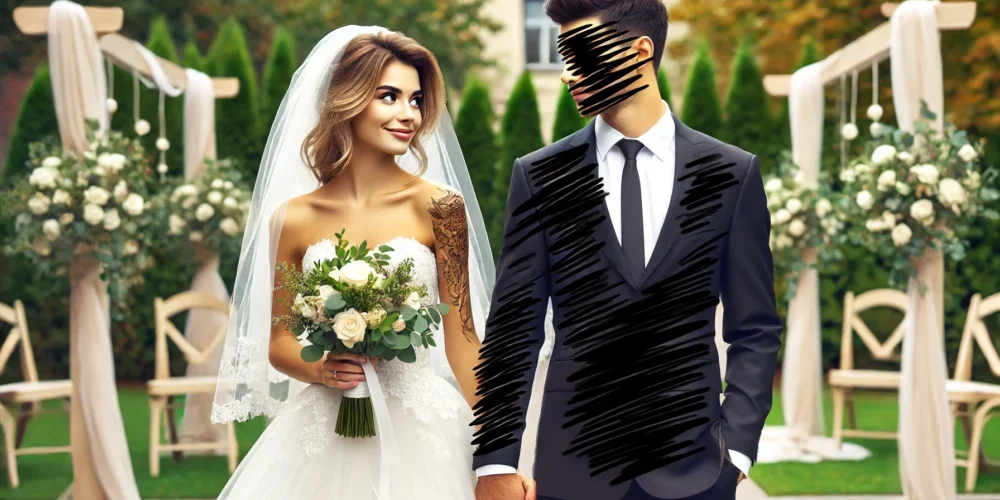 bride and scibbled out groom bride and groom with groom scribbled out